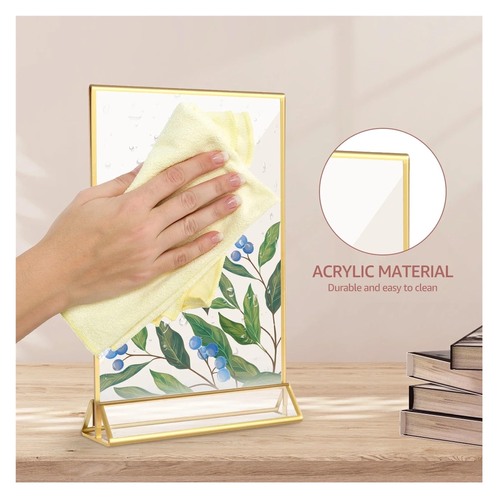 soporte para números de mesa, Porta letreros con marcos dorados transparentes for mesas de boda, soportes for menús, recetas, tarjetas y fotos(Gold 5x7 Inches)