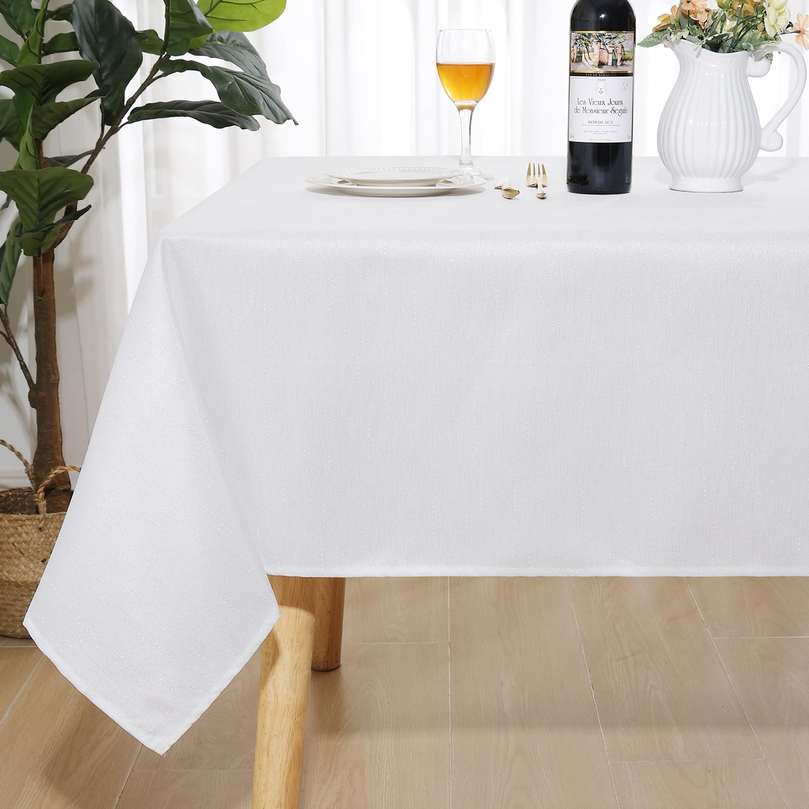 Spotjoy Nappe à Paillettes Rectangulaire 130x160 Cm Aspect Lin - Nappe Extérieure Imperméable Anti-Taches (Lin)