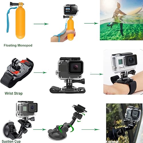 Miniatura 7 de Gurmoir Kit de accesorios con funda impermeable para GoPro Hero 11/Hero 10/Hero 9 negro, juego de accesorios de video para cámara de acción esencial