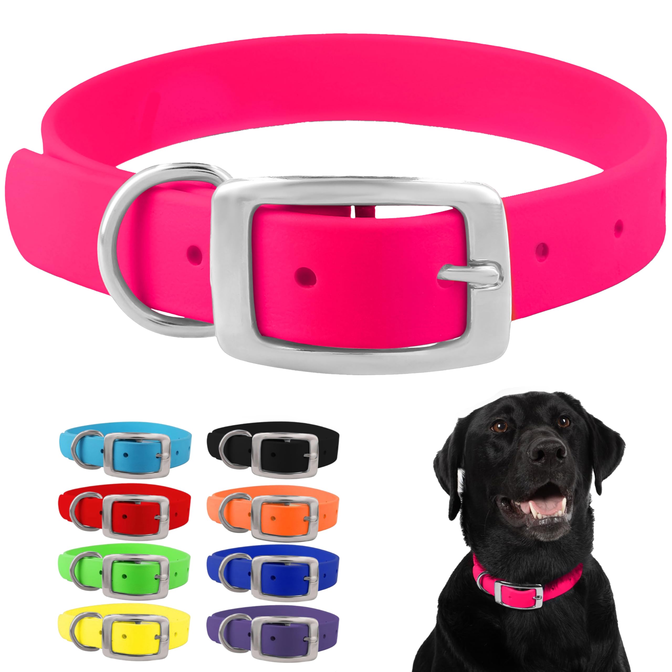 Regal Dog Products Medium Pink Dog Collar with Heavy Duty Double Buckle & D Ring | Vinyl Coated, Custom Fit, Adjustable Biothane Dog Collar | Chew Resistant Waterproof Collar for Dogs