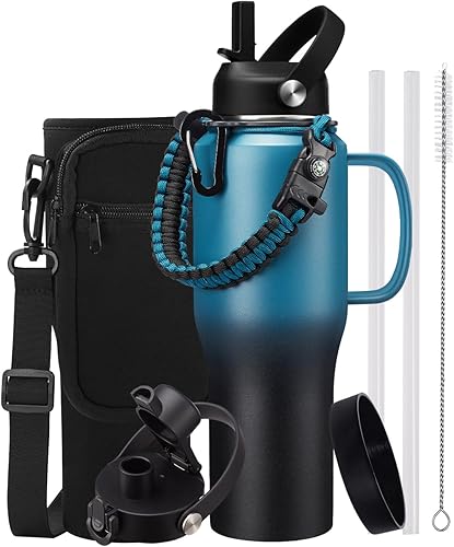 Miniatura 29 de Botella de agua de acero inoxidable de 32 oz - Mantiene fría durante 48 horas, caliente durante 24 horas, botella de agua aislada al vacío a prueba