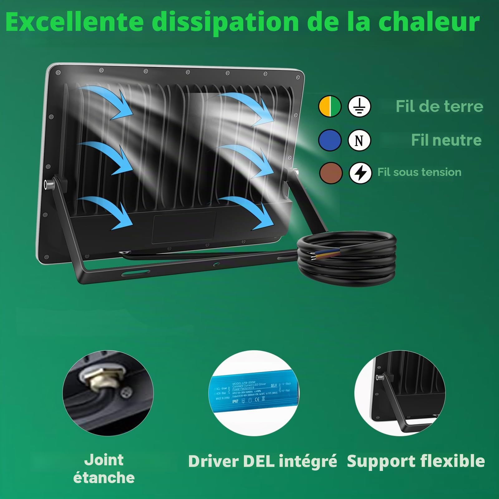 Projecteur LED Extérieur 50W 5000LM 6500K | 2PCS IP67 Etanche Phare Exterieur 6500K Blanc Froid, pour Cour, Jardin, Garage