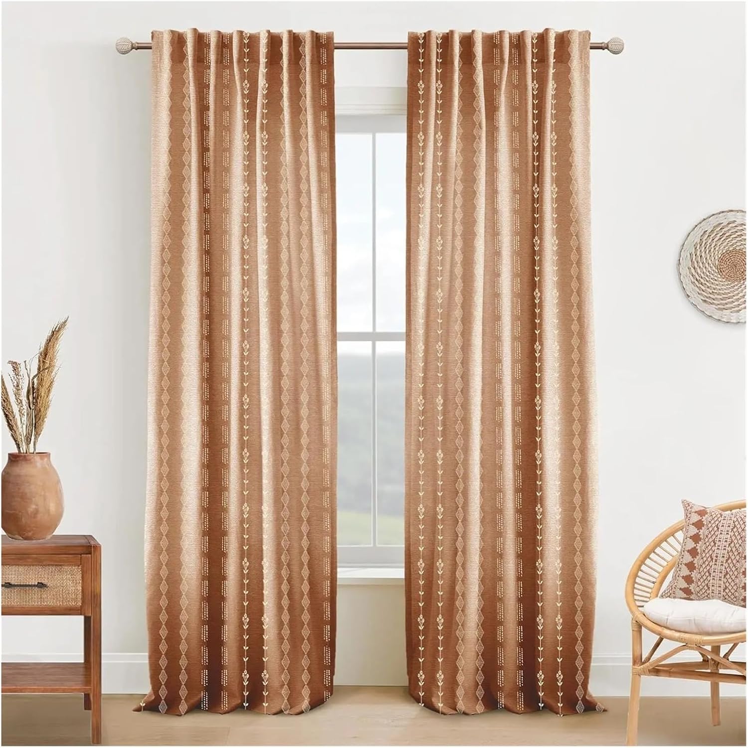 Solid Blackout Curtains for Bedroom Burnt Orange Curtains 2 Panel Set for Bedroom Living Room(140x160cm)