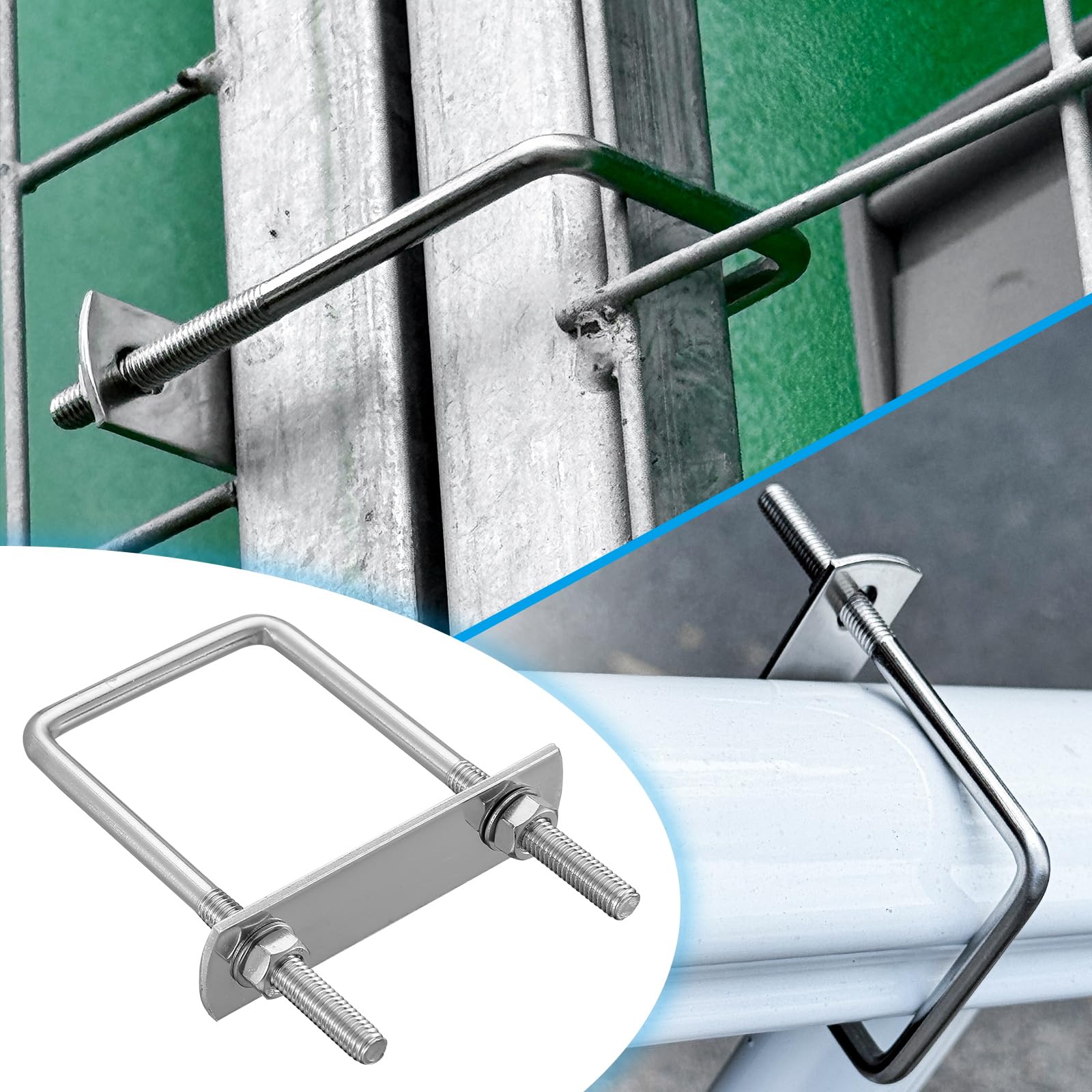 Set da 6 Bulloni a U Quadrati M6 in Acciaio Inossidabile 304 con Dadi e Rondelle U Quadrato M6, Bullone a U in Acciaio Inox, per Tubo Dell'Acqua Fisso, Tubo, Barche (90mmX45mm)