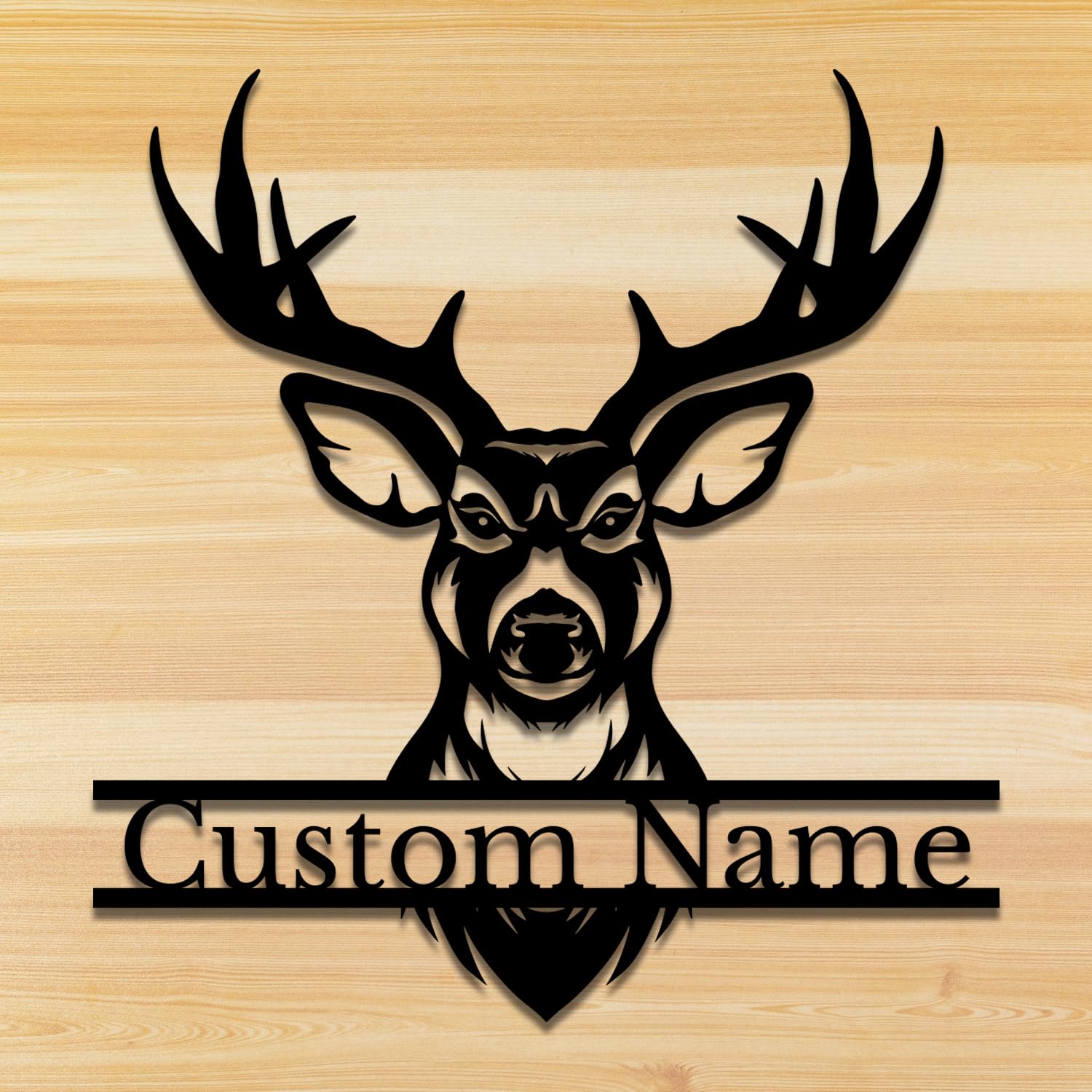 Senyer Personalized Deer Head Metal Wall Art,Personalized Deer Head and Gun Metal Wall Art,Custom Name Signs for Home (Style-5)
