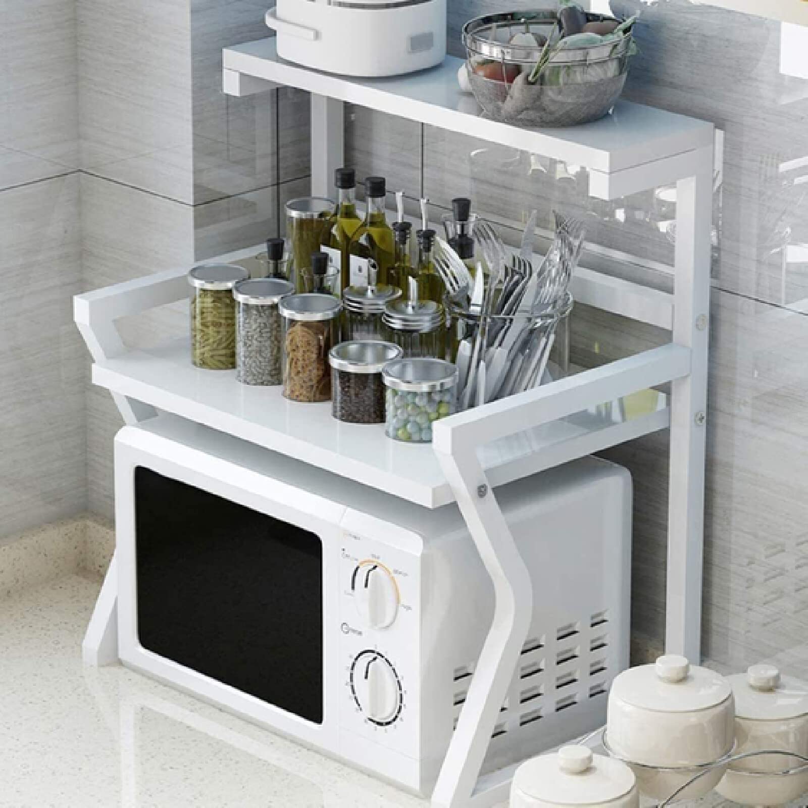 Organisateur de comptoir de cuisine et étagère de rangement pour micro-ondes blanc 30kg