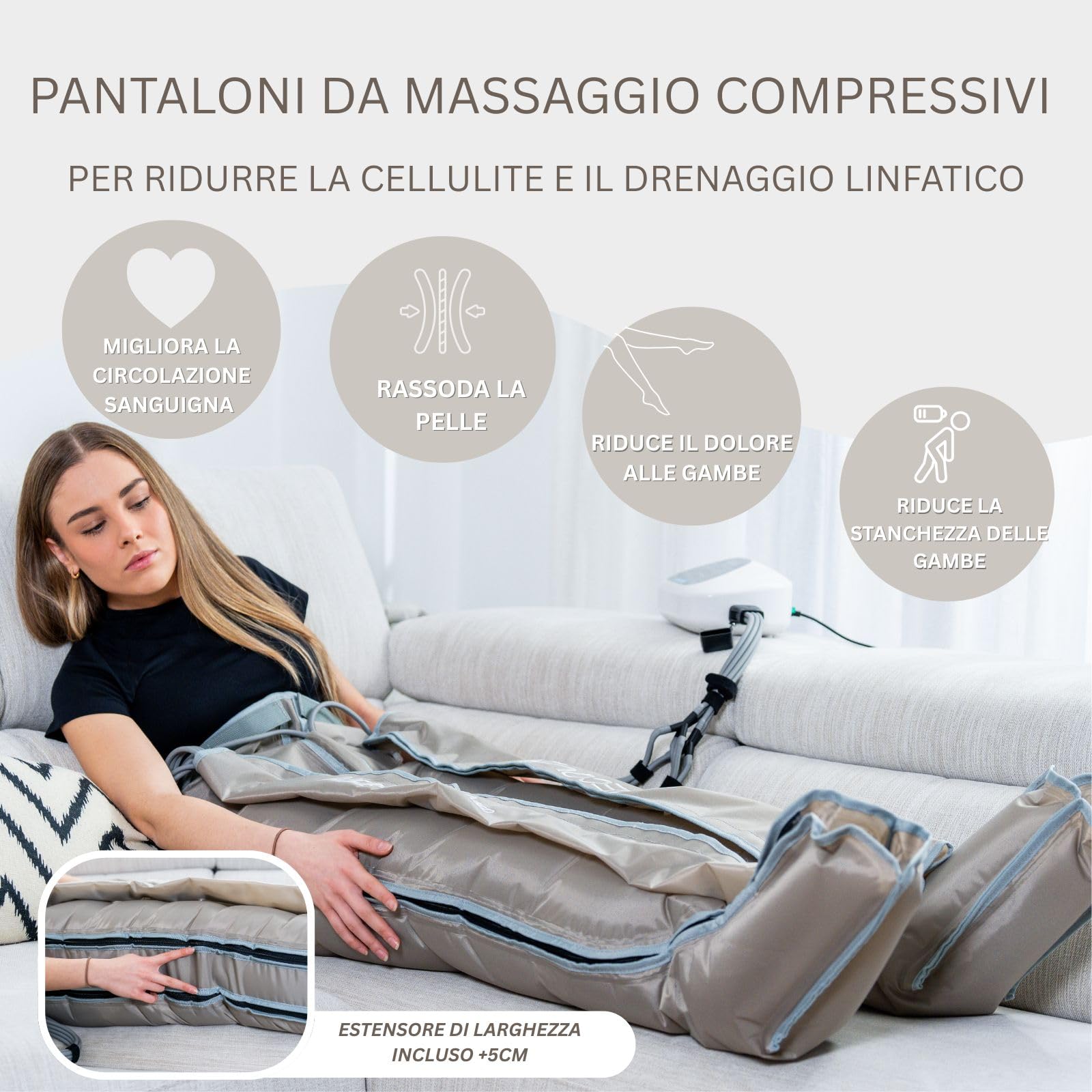 MED 6 Pantalone per Pressoterapia Professionale – 6 Camere d’Aria Sovrapposte, 30–250 mmHg, Drenaggio Linfatico Elettrico, Massaggio a Compressione per Gambe e Glutei, Recupero Muscolare e Cellulite