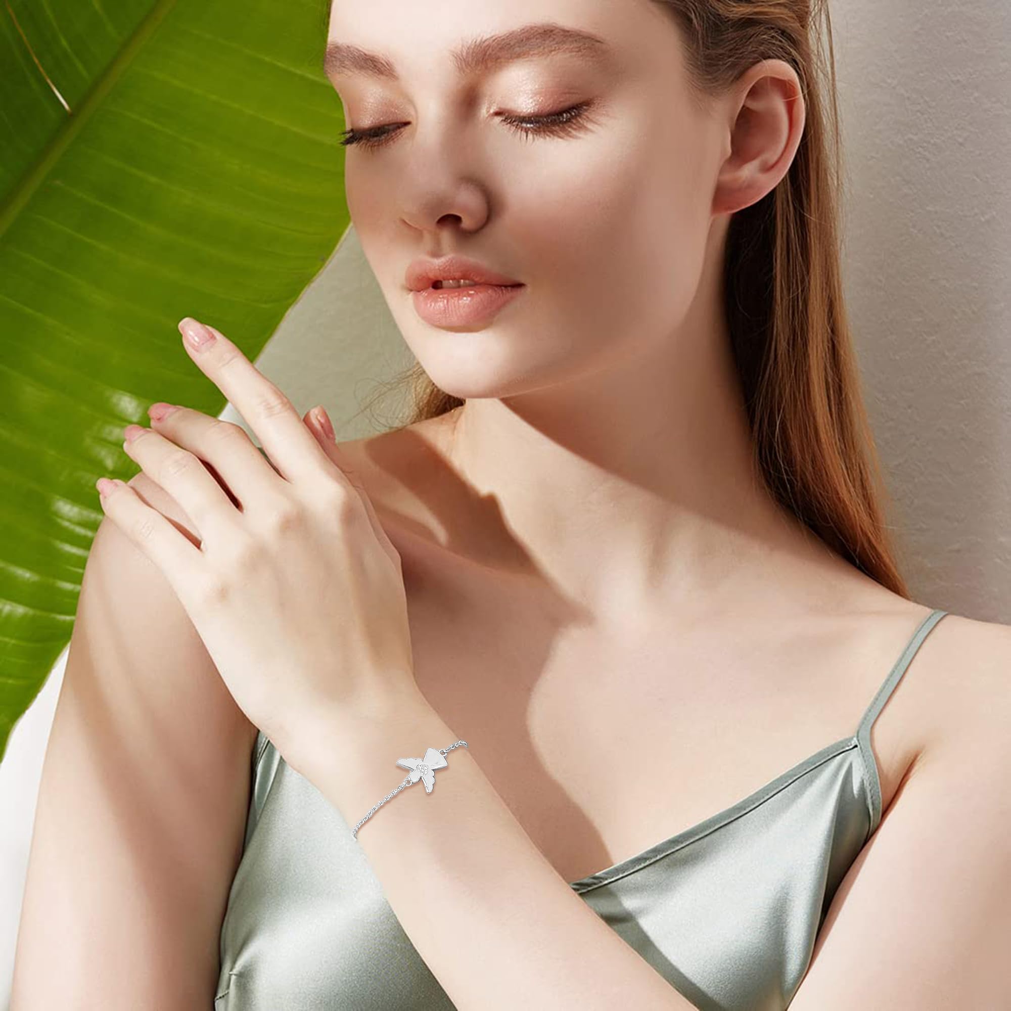 Jrêveinfini Pulsera de Ángel Guardián con Zirconitas Transparentes, Plata de Ley 925, Adecuada para Mujeres y Niñas