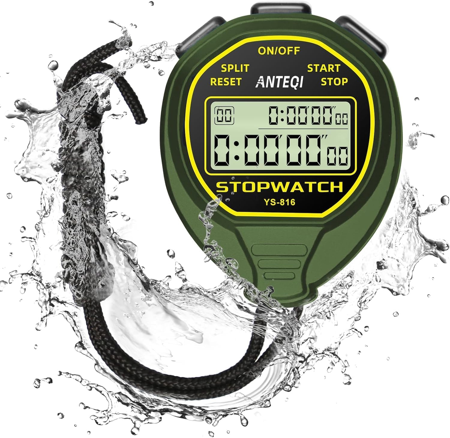 Stopwatch Waterproof with ON/Off Function, Digital Simple Stopwatch Timer with 20-Laps Split Memory, No Clock No Calendar No Alarm, Silent Stop Watch for Sports Coaches Swimming Running