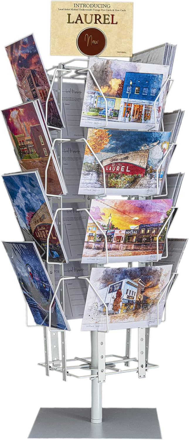 FixtureDisplays® Up to 16 Adjustable Pockets Display Rack, Greeting Post Card Christmas Holiday Spinning Rack Stand, Pocket Size: 4.5-9.9" Wide, 5.8" and Up Tall 11602-WHITE-NPF