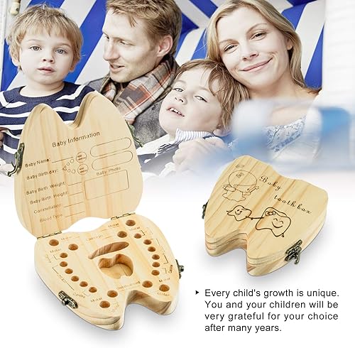 Miniatura 4 de OYBUFSH Caja de recuerdo de dientes de bebé, soporte de madera para la colección de dientes de hoja caduca, organizador de almacenamiento para niños