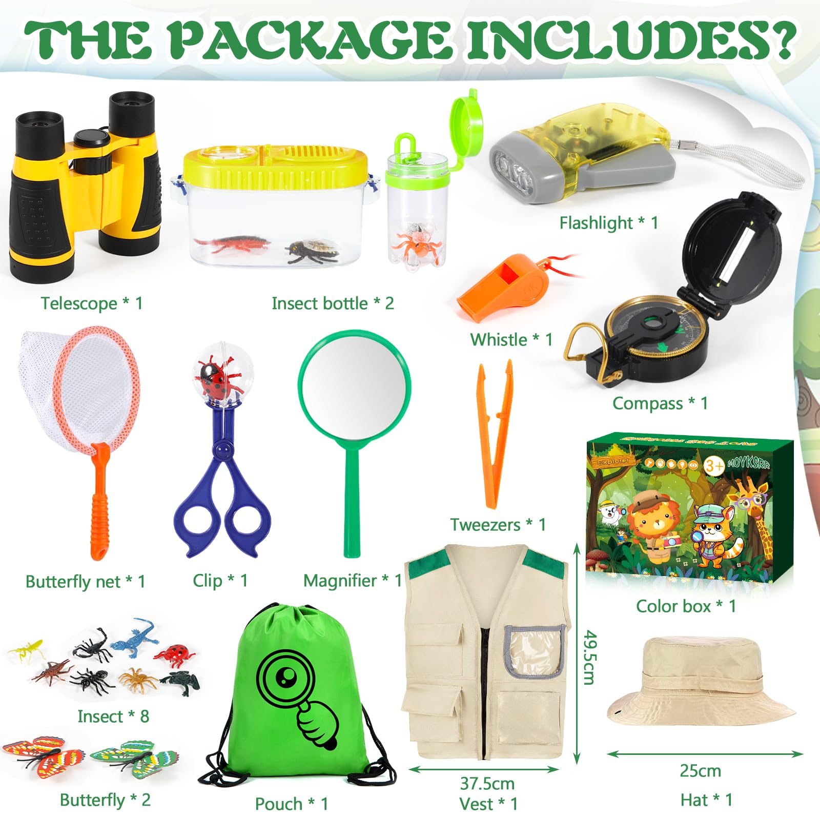 MOYKSRR Set Explorer Outdoor Giocattoli, Set di Giocattoli da Esploratore Esterno, Set di Esplorazione per Bambini con Gilet, Cappello, Binocolo, Bussola per Avventura Campeggio Escursionismo