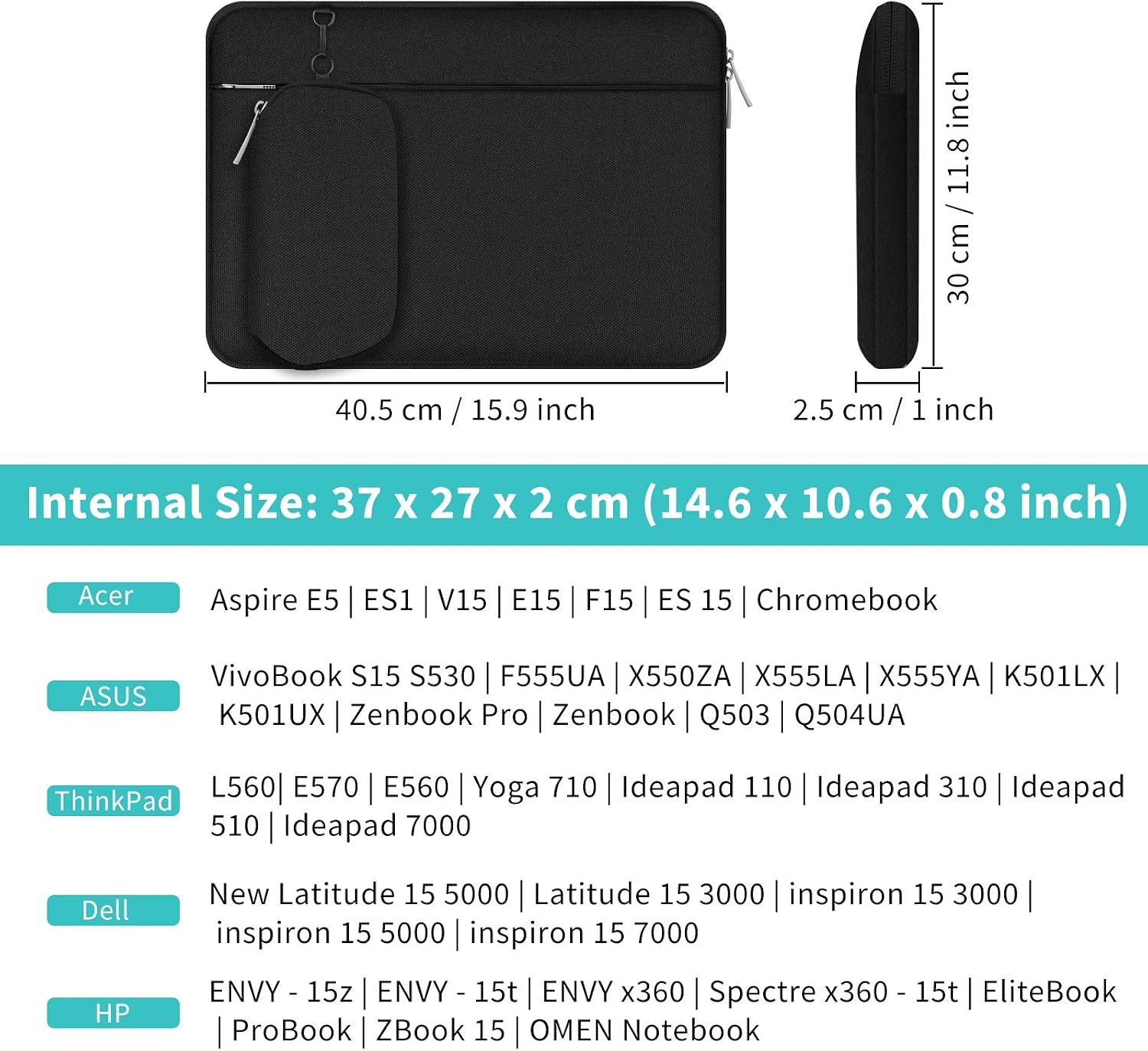 Alfheim 15.6-16.2 inch Laptop Sleeve Case, Waterproof Lightweight Protective Notebook Bag with Detachable Accessory Pocket - Image 3