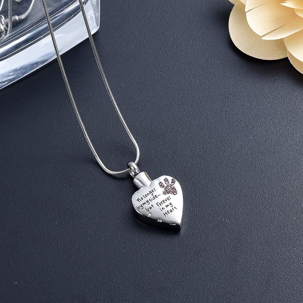 QGJNSGC Pet Cremation Jewellery Stainess Steel Heart Urn Necklace for Ashes Keepsake Ashes Necklace Dog Cat Paw Memorial Urn Pendant for Women Men - Image 3