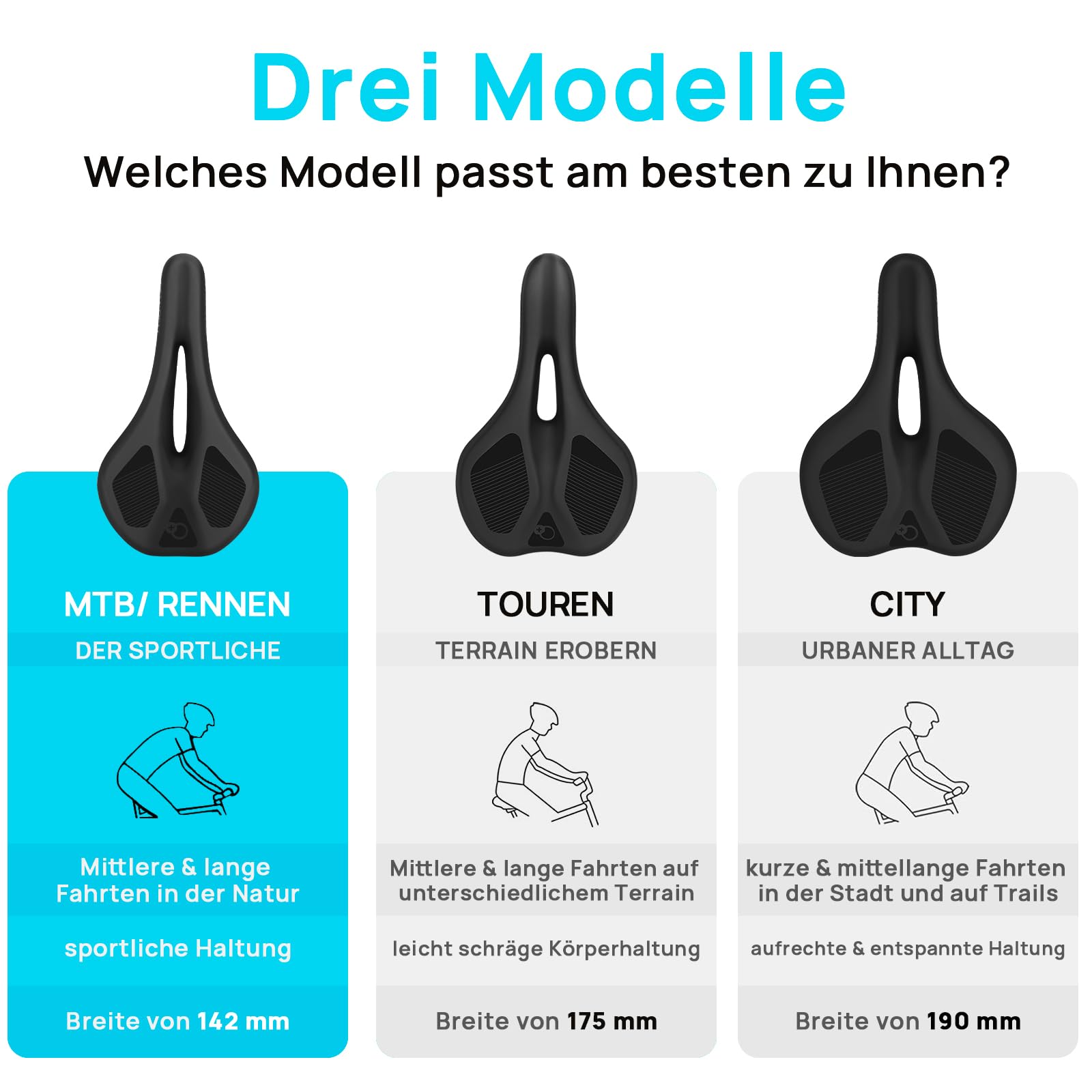 FIFTY-FIFTY Fahrrad Sattel, Komfortabler Memory Foam MTB Sattel, Atmungsaktiver wasserdichter Fahrradsattel für Männer und Frauen, Kompatibel mit MTB, Rennrad, E-Bike
