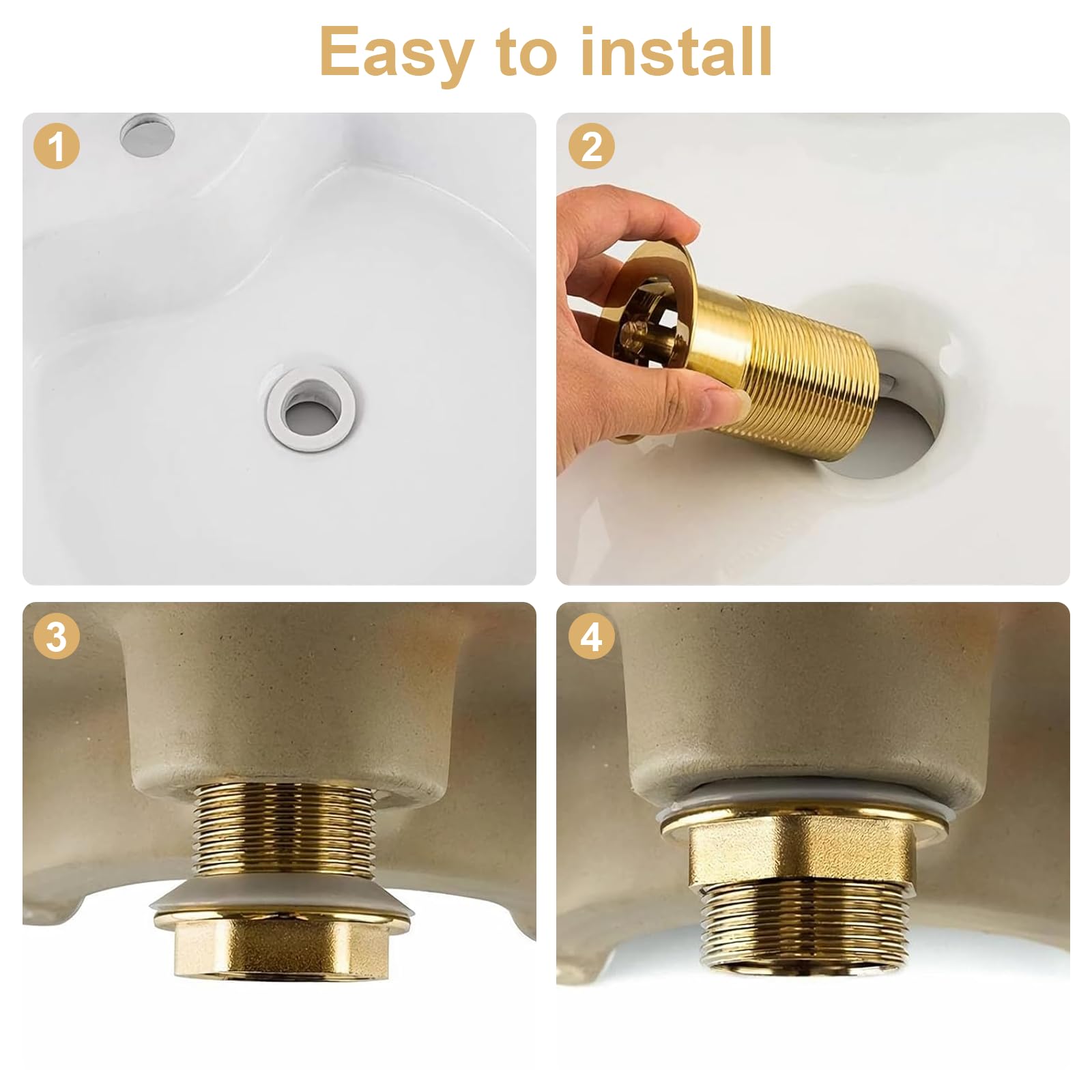 Bonde de Lavabo Pop Up sans Trop Plein, Mécanisme Click Clack et Panier Filtre, Finition Laiton Doré Antique, pour Lavabo de Salle de Bain et Bidet, Universal G1 1/4 Pouce