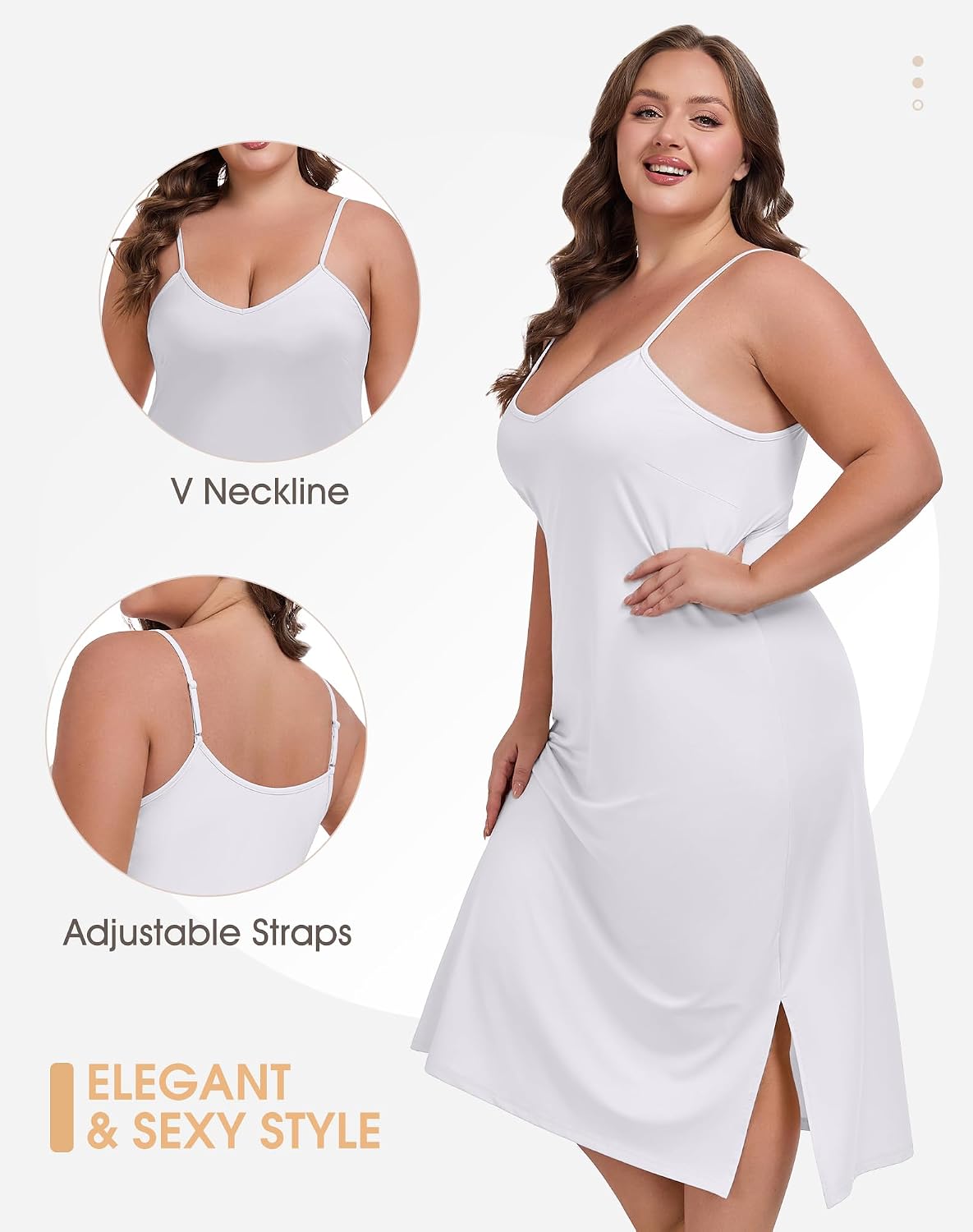 Plus Size Full Slip for Women Under Dresses Adjustable Spaghetti Strap V-Neck Long Slip Cami Nightgown