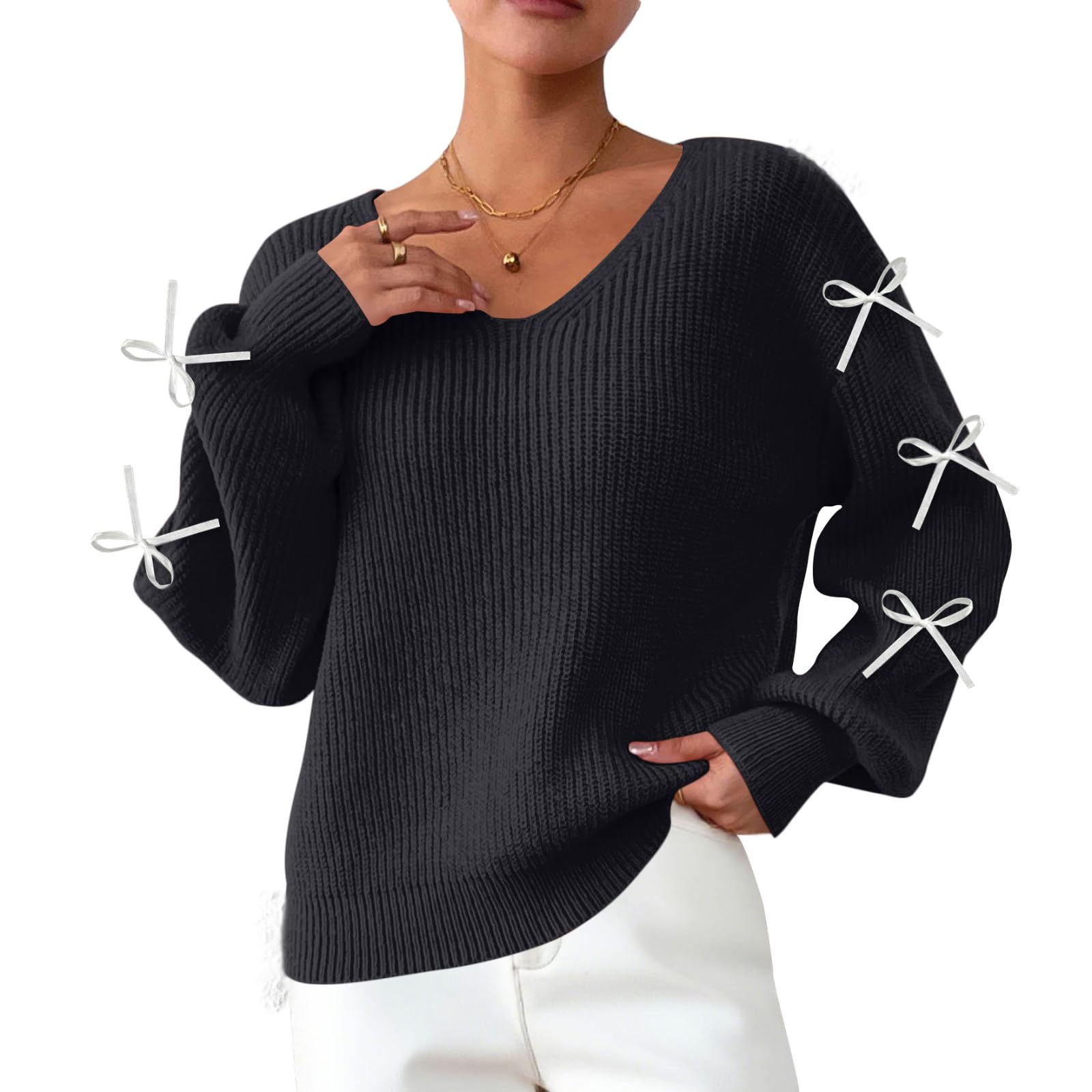Fall Long Sleeve Pullover Sweaters Womens Fashion Crewneck Casual Cute Bow Chunky Knit Oversized Sweater Knit Jumper