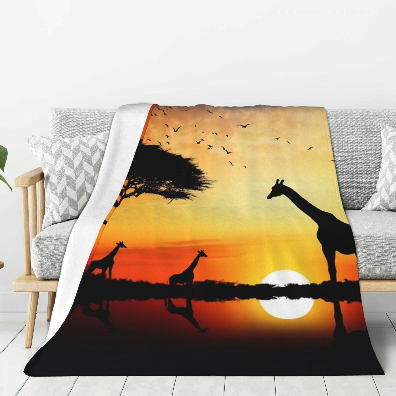 Giraffe Sunset Throw Blanket Plush Flannel Fleece Blanket, Soft Lightweight Cozy Blankets 60"X50" for Bed Couch Sofa Travel
