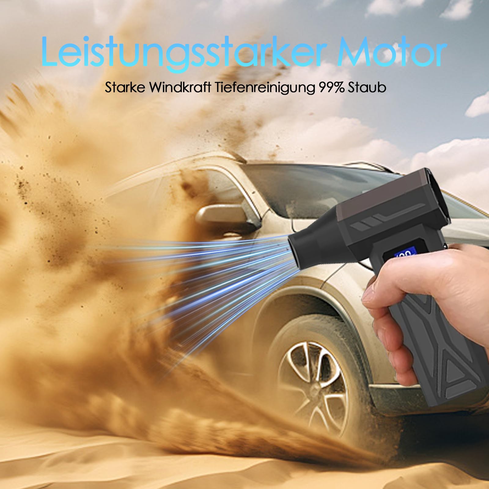 Aspirador eléctrico 2 en 1, 150.000 rpm, 4 velocidades, ajustable, aire comprimido, con pantalla digital, para ordenador, teclado, casa, exterior, coche, kit de limpieza
