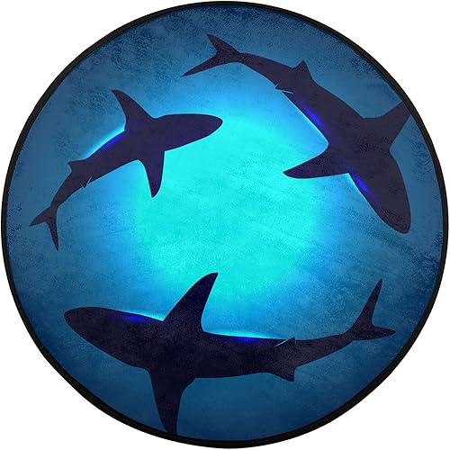 Alfombra redonda de tiburón, antideslizante, absorbente, redonda, con diseño de tiburón, color océano, suave, lavable a máquina, alfombra de yoga,