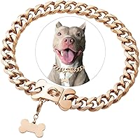 Vista 7 de Collar de acero inoxidable con eslabones de oro cubano resistente para perros pequeños, medianos y grandes, collar de perro de bulldog francés