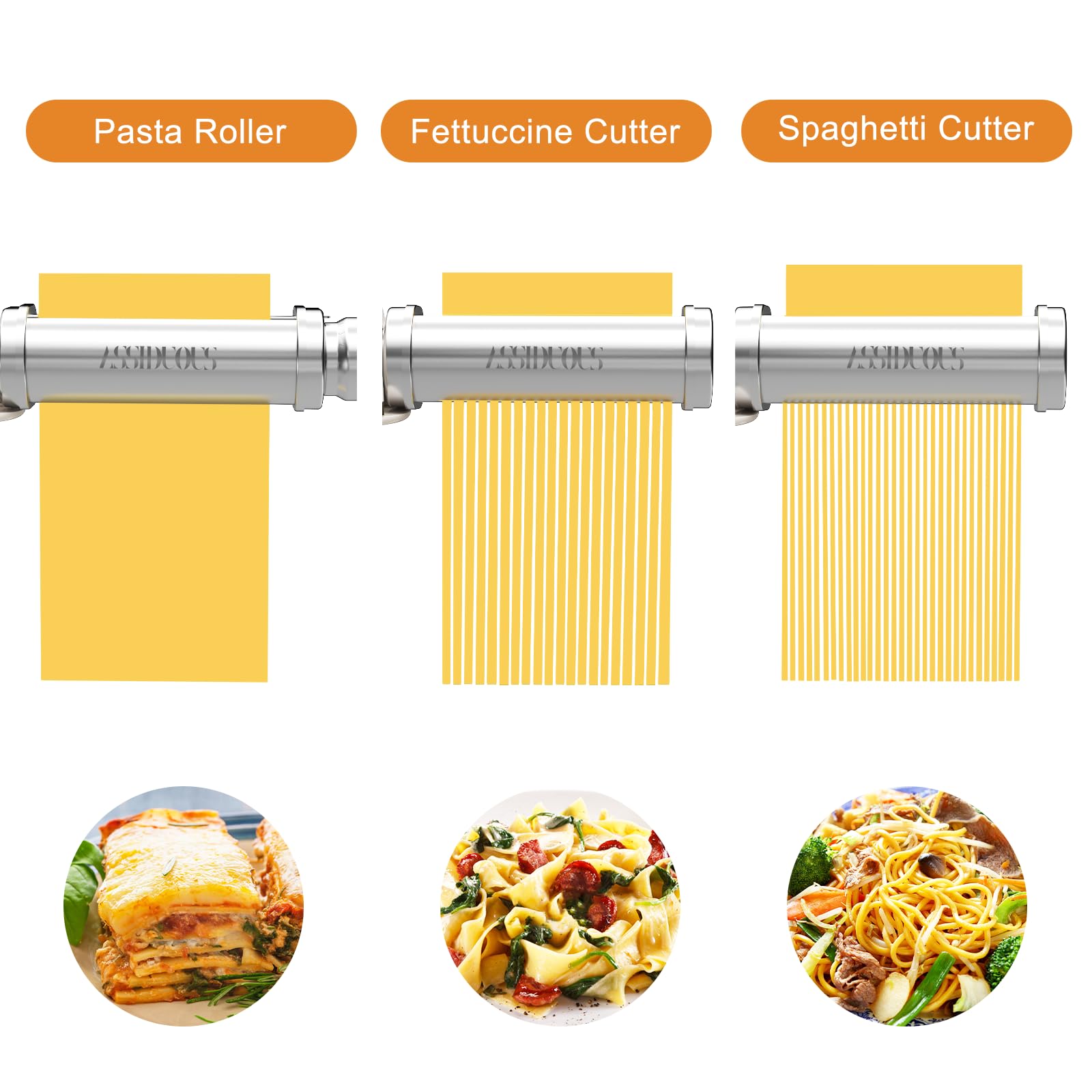 Nudelaufsatz für KVC/KVL Kenwood Küchenmaschinen, 3-in-1 Nudelroller Aufsatz Edelstahl Nudelvorsatz für Kenwood, mit Nudelblattroller Spaghettischneider Fettuccineschneider