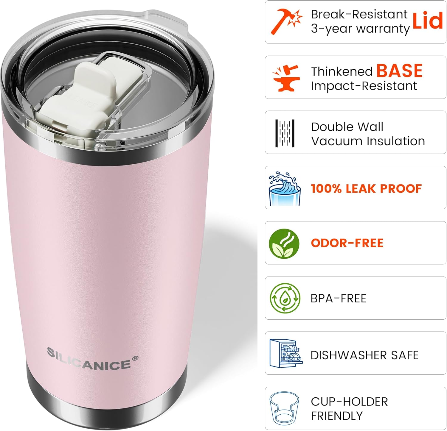 20oz Insulated Tumbler with Straw, Leakproof Lid & Removable Spout, Stainless Steel, BPA & Odor Free, Car Cup Holder Friendly, Gym Office Home - Pink Sand - Image 6