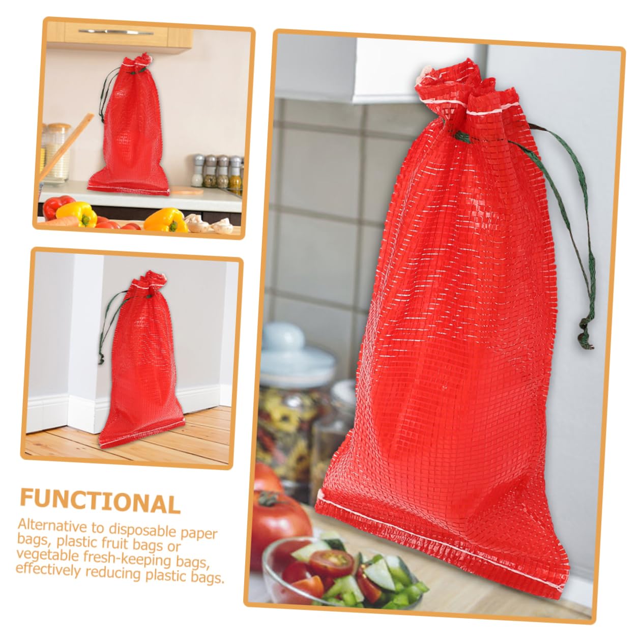Bolsas De Malla para Verduras y Frutas 49x27 Cm Tejido Resistente Ventilado Reutilizables para Almacenamiento Agrícola Cordón Bolsa Roja 50 Unidades
