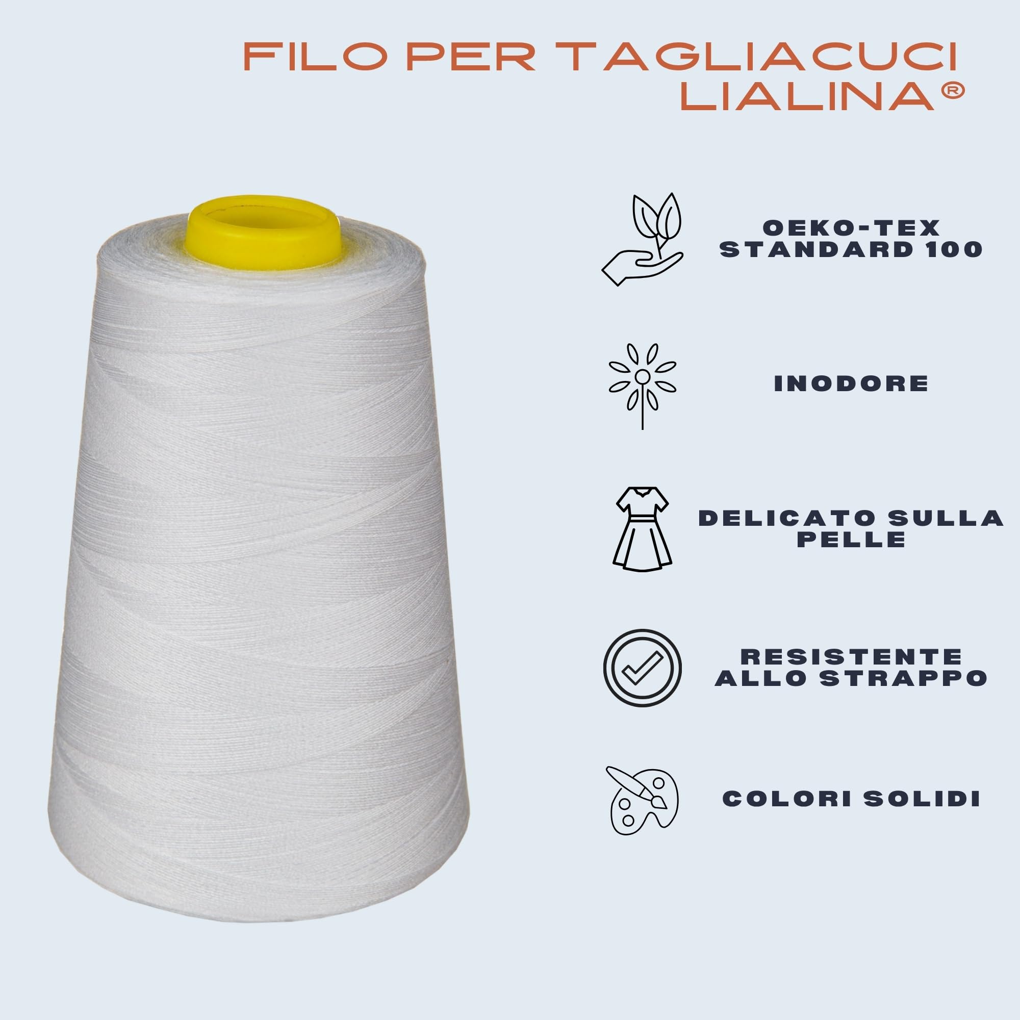 Set di fili overlock Lialina con 4 coni Bianco, OEKO-TEX, spessore 120, lunghezza 5000m per cono, 100% poliestere, filo da cucire per macchine overlock