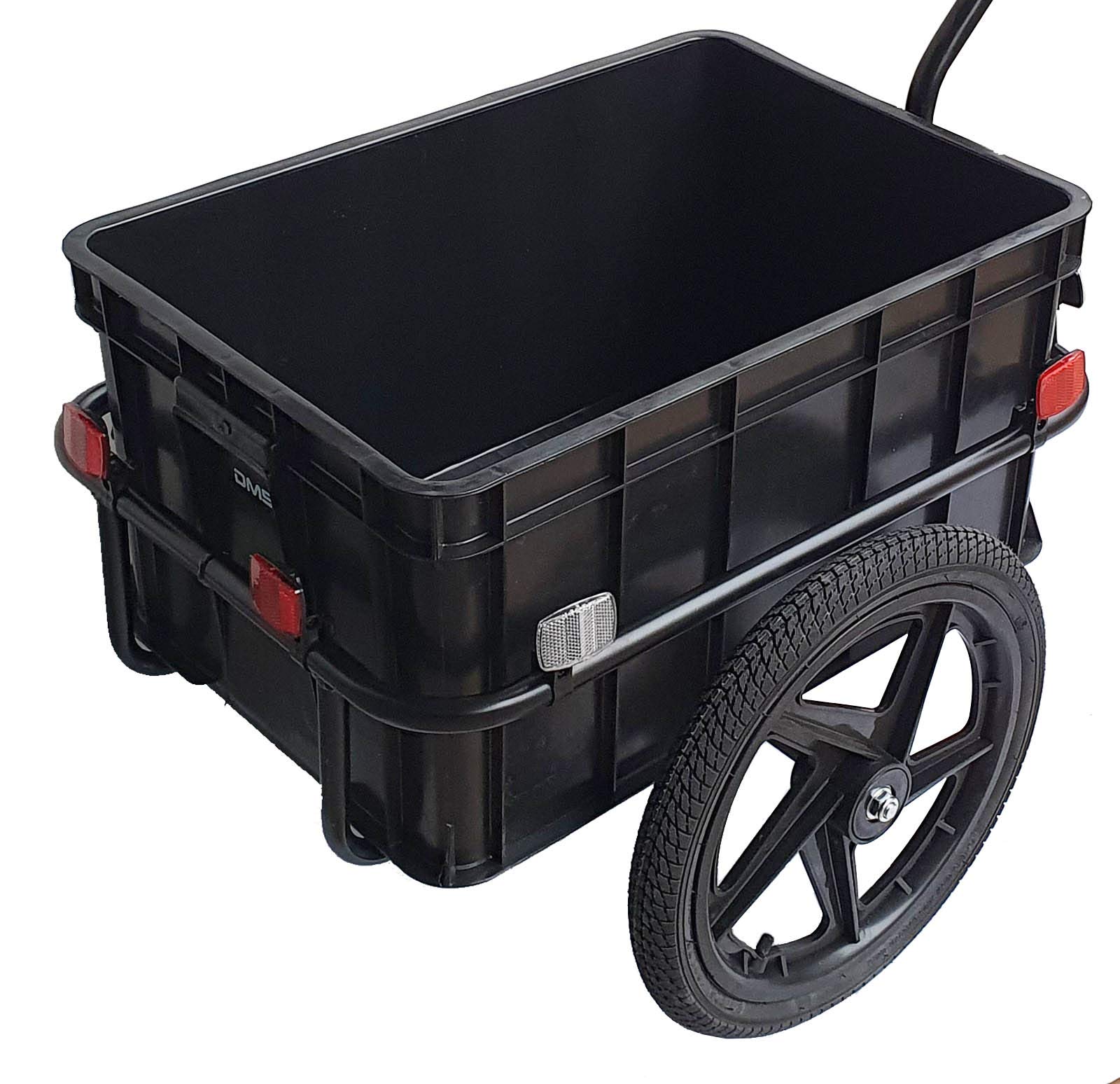 DMS® Fahrradanhänger, Lastenanhänger, Handwagen, mit Hochdeichsel, Transportbox mit 70 Liter Volumen, Max. 60kg, Kugel-Kupplung für Fahrräder mit 26'' - 28'' FH-01