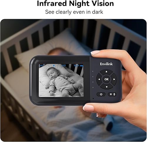Miniatura 2 de Monitor de video para bebés con visión nocturna, pantalla LCD de 2.8 pulgadas, alarma de modo VOX y largo alcance de 1200 pies, canción de cuna,