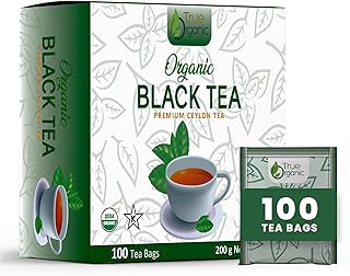 True Organic Premium Ceylon Black Tea |100 Count Tea Bags | USDA Organic & Kosher Certified |100 Envelop Organic Black Tea Bags for Your Home & Cafe.