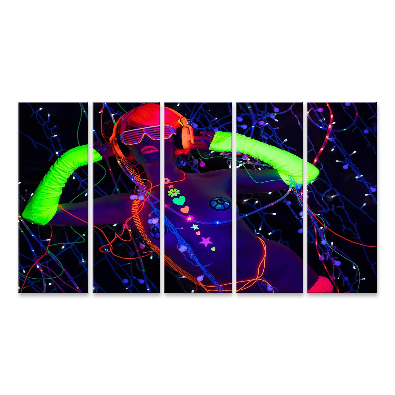 islandburner Quadro su tela Donna Sexy Cyber Raver In Abbigliamento Fluorescente Filmato Sotto Una Luce Nera Uv Cornice Poster Poster Da Parete Quadri