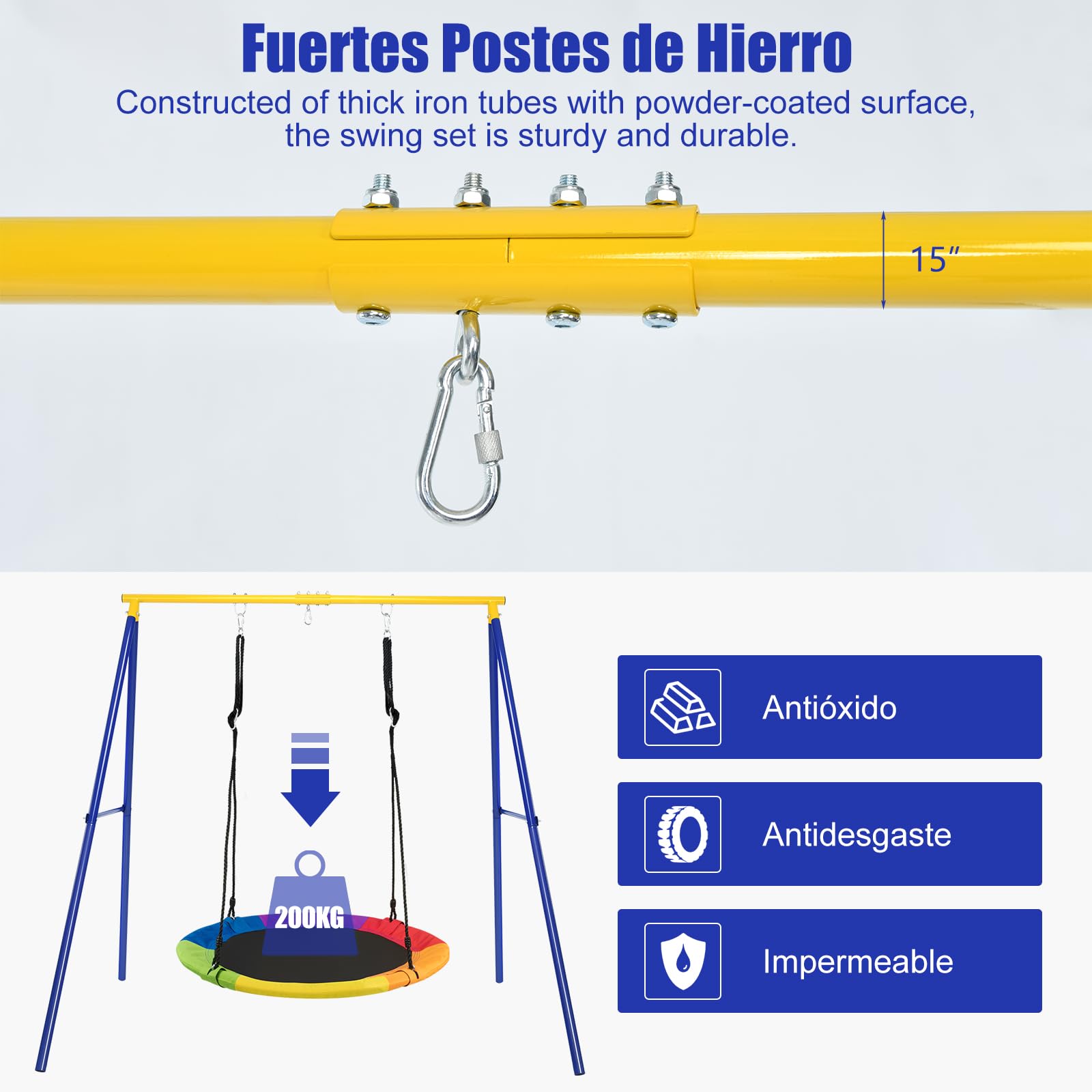 GOPLUS Estructura de Columpio Resistente de Metal, Soporte con 3 Ganchos, Carga Máxima 150 KG, para Jardín, Parque y Patio (Columpio no incluido)