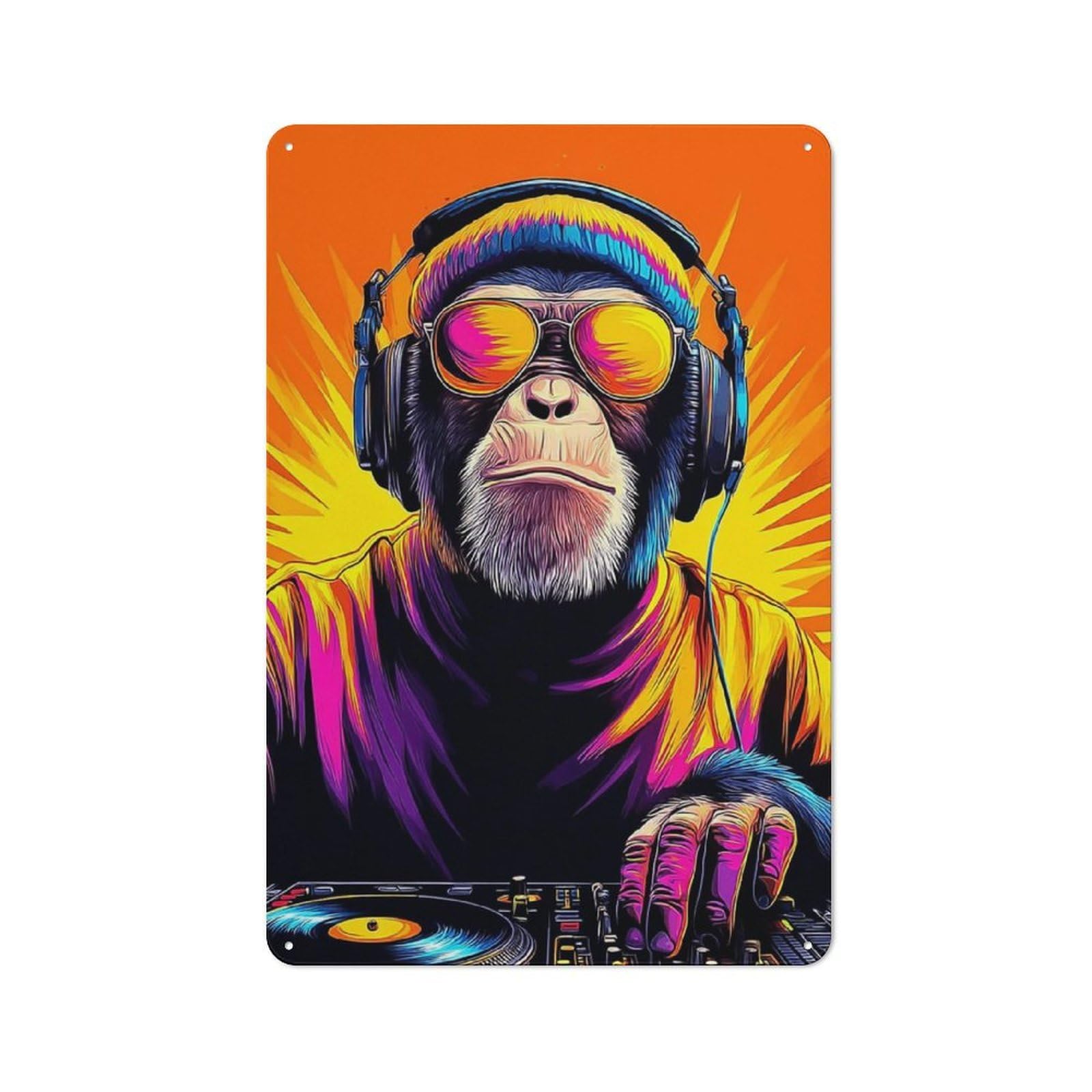 Junmoney Chill Monkey Dj Retro Metal Plaque 30X20cm For Living Room Or Hallway, For An Autumn Wall Display In Living Room And Hallway