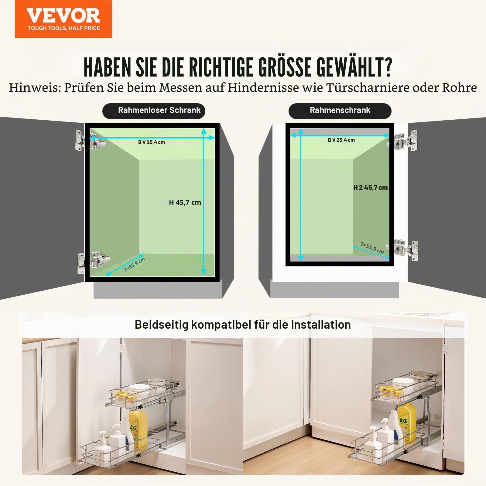 VEVOR Ausziehbarer Spülschrank-Organizer mit 2 Ebenen unter Waschbecken (215x533x385 mm) Gewürzregal Küchenregal Lagerregal Organizer für Küche Badezimmer 245x563x485 mm (Einbaumaß)