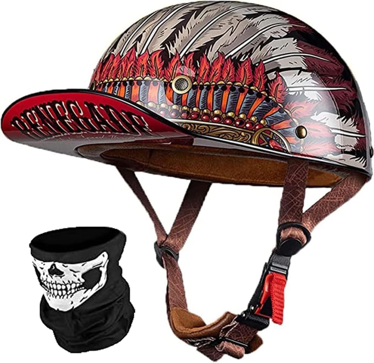 German Style Motorcycle Open-Face Helmet DOT Approved, Half Helmet Skull Cap Helmet Motorbike Cruiser Scooter Cool Helmet for Adult Men and Women Baseball Cap Helmet