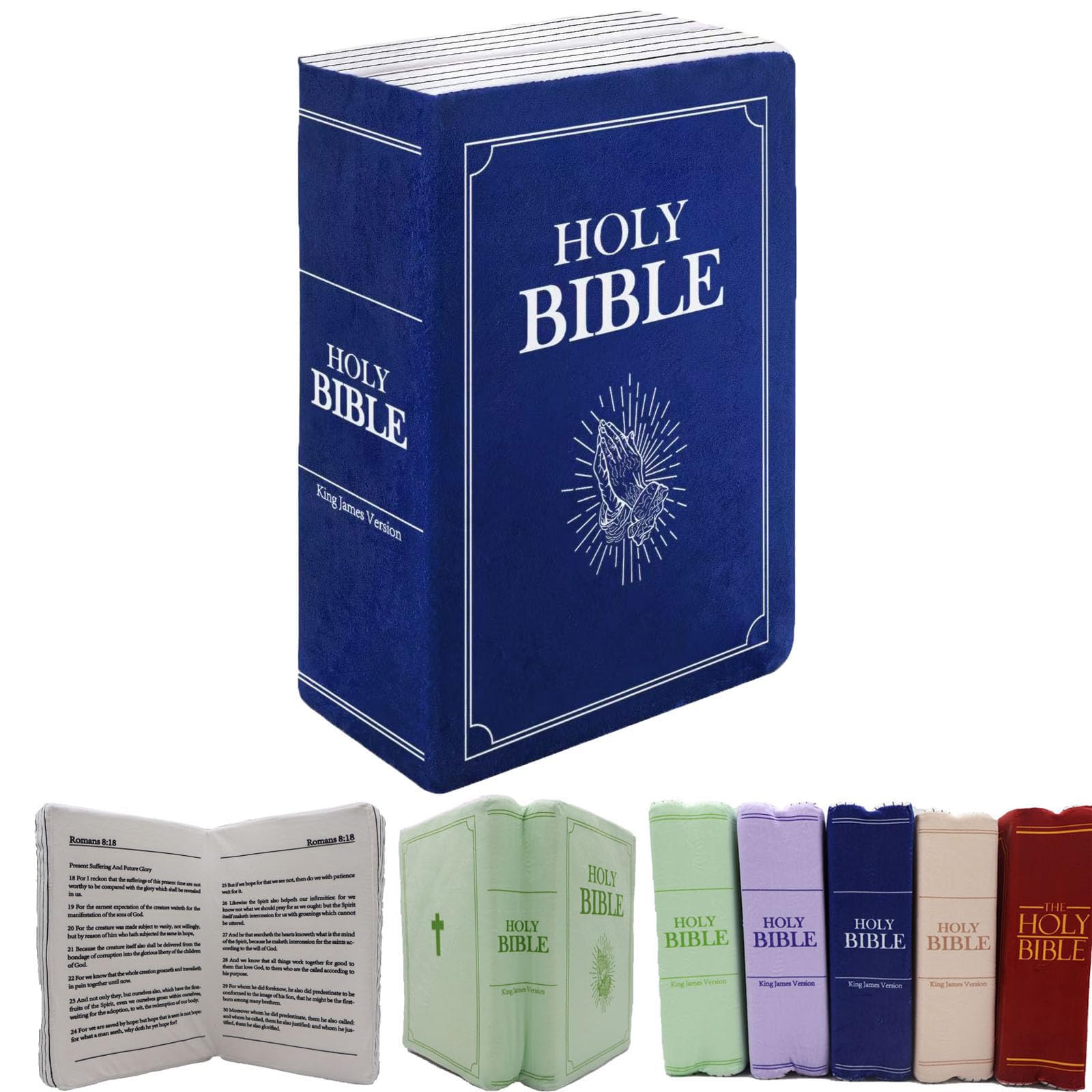 Qxiao Bible Pillow Cozy Faith Bible Plush Pillow That Opens Christian Holy Stuff Religious Party Favors Gifts Home Book Shape Plush Toy for Adults Kids Christening Easter Christmas Holiday