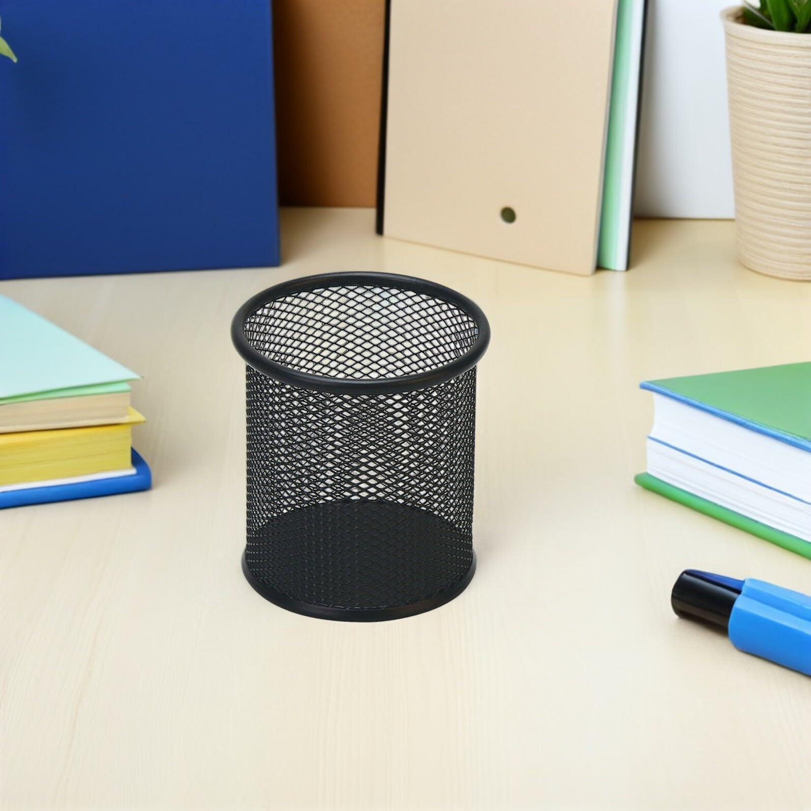 Portapenne Rotondo in Rete di Metallo Nera Set da 6 Pezzi Organizer per Scrivania e Cosmetici Contenitore Compatto Multiuso per Ufficio e Casa