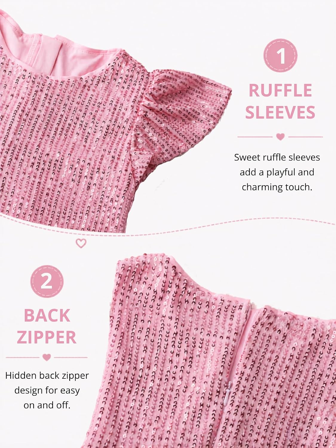 WELAKEN Girls Sequin Dress with Glittering Flutter Sleeves and Tiered Layers