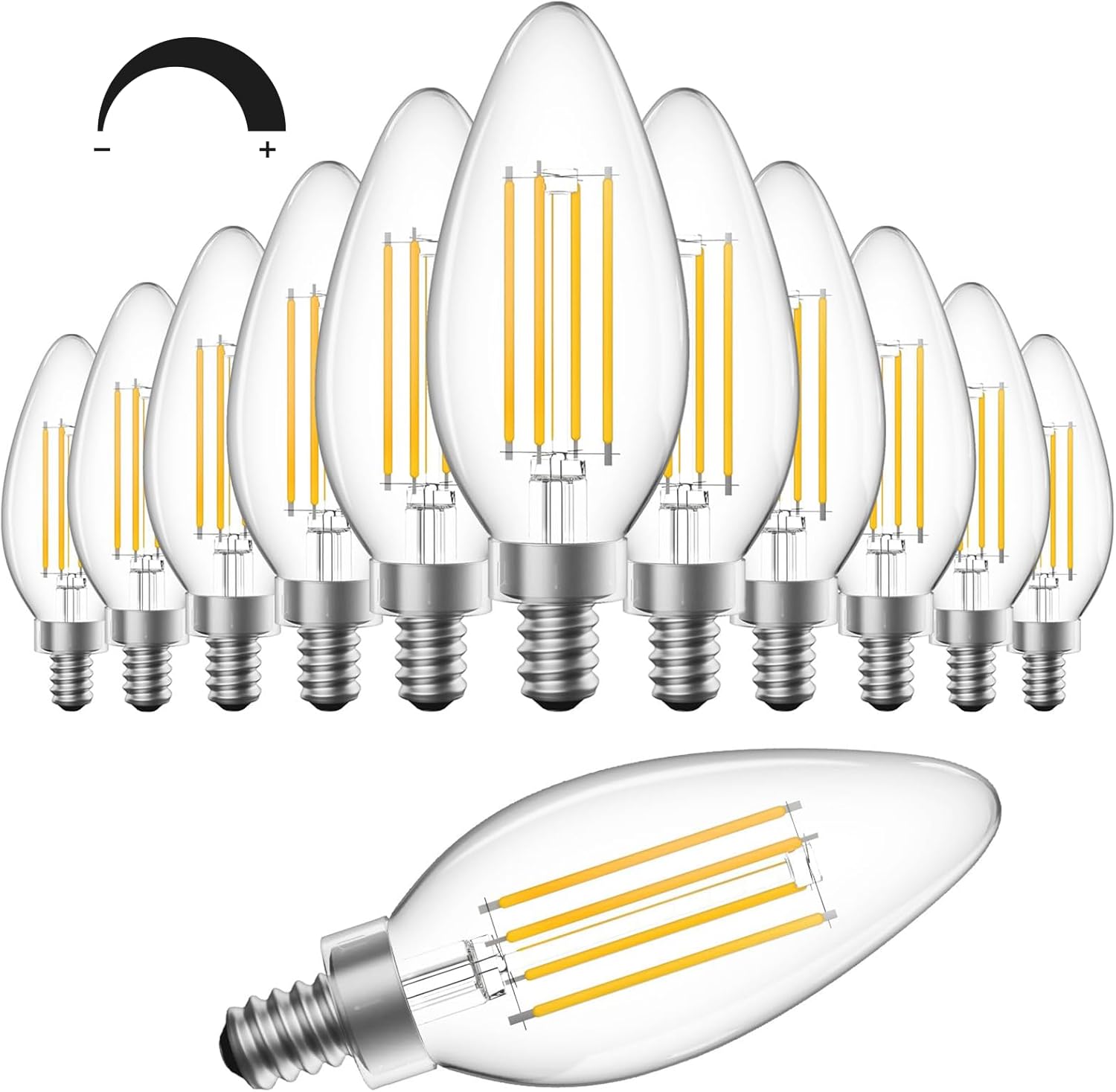 SHINESTAR Dimmable E12 Candelabra LED Light Bulbs, 60W Equivalent, 5.5W B11 Vintage Chandelier Light Bulbs, 2700K Warm White, Filament Clear Glass Candle Lamp for Ceiling Fan Home Decor, 12-Pack
