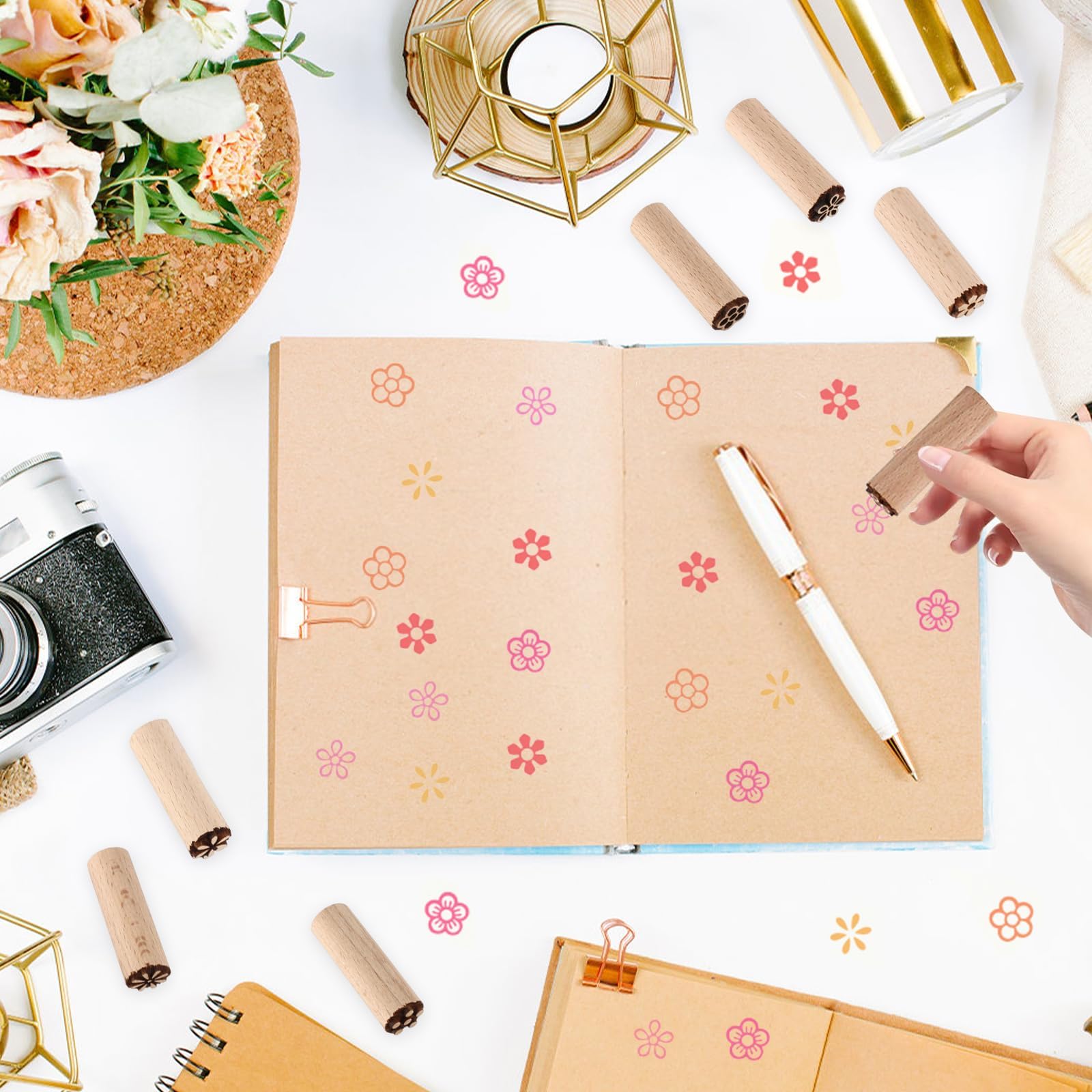 10 Piezas Sellos para Ceramica de Madera Herramientas de Cerámica Sellos Floral Columna Sellos de Madera Natural Sello de Tela Sellos para Arcilla Tarjetas Scrapbooking (10 Estilos)