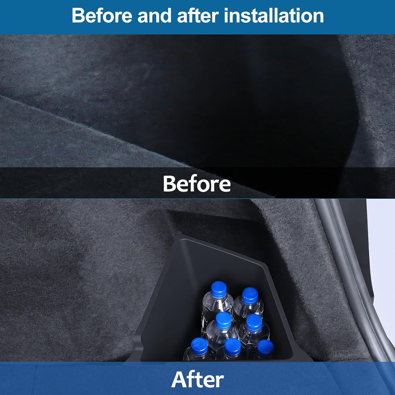 for Model Y Juniper Trunk Storage Bins with Lids 2PCS Trunk Rear Side Cargo Organizer Boxes Custom Fit Model Y Juniper Interior Accessories 2025 2026 Black TPE Waterproof