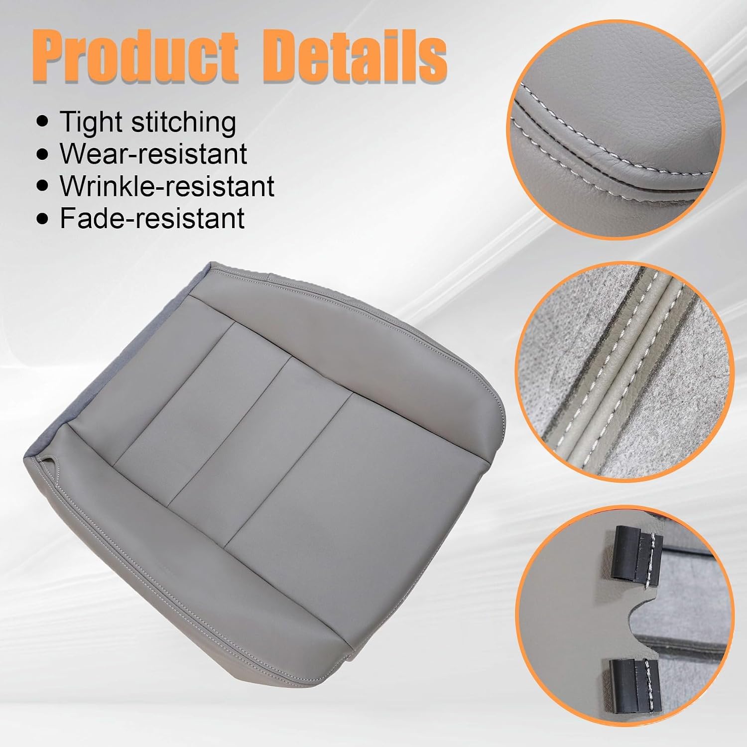 Driver Side Bottom Microfiber Leather Seat Covers Gray Fit for Ford F250 F350 F450 F550 Super Duty, Lariat XL, FX4 & XLT, Regular, Super & Crew Cab 2002 2003 2004 2005 2006 2007