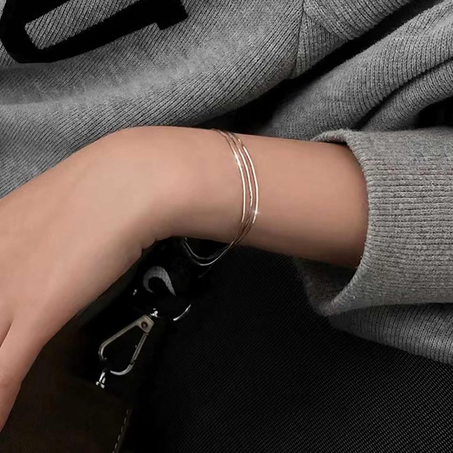 Bohemian Thin Snake Chain Bracelets Silver Chain Bracelet Layered Sparkly Bracelet Adjustable Bracelet Hand Chain Jewelry for Women and Teen Gifts - Image 6