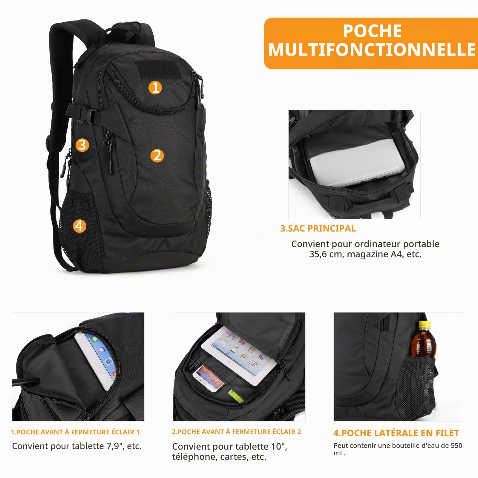 HUNTVP 25L Sac à Dos Militaire Tactique Multifonctionnelle Adulte Sacs à Dos Trekking Randonnée en Plein air Camping Chasse Voyage Excursion