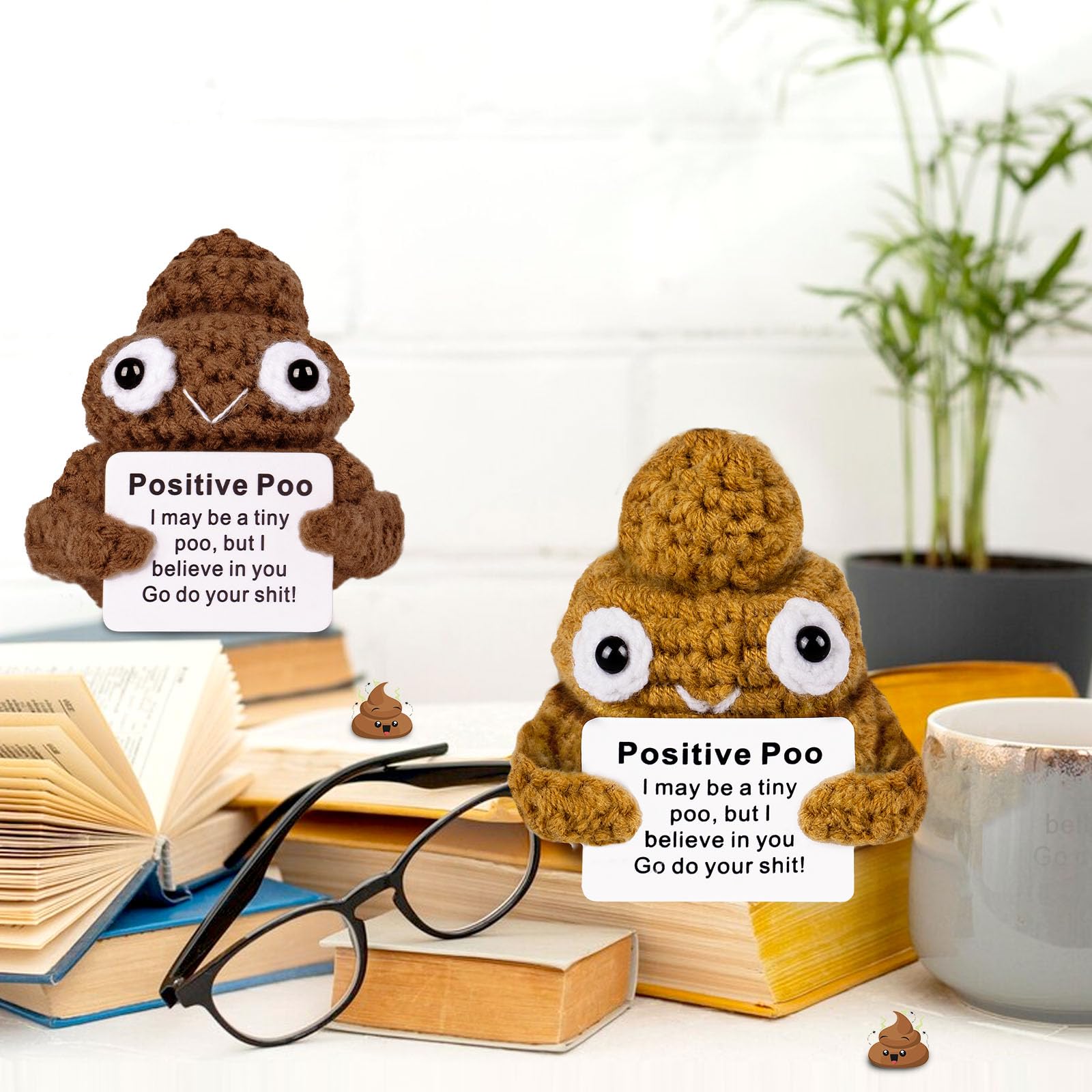 2PCS Positive Poo Crochet Plush - Cute Emotional Support Toy With Inspirational Card, Funny Gift