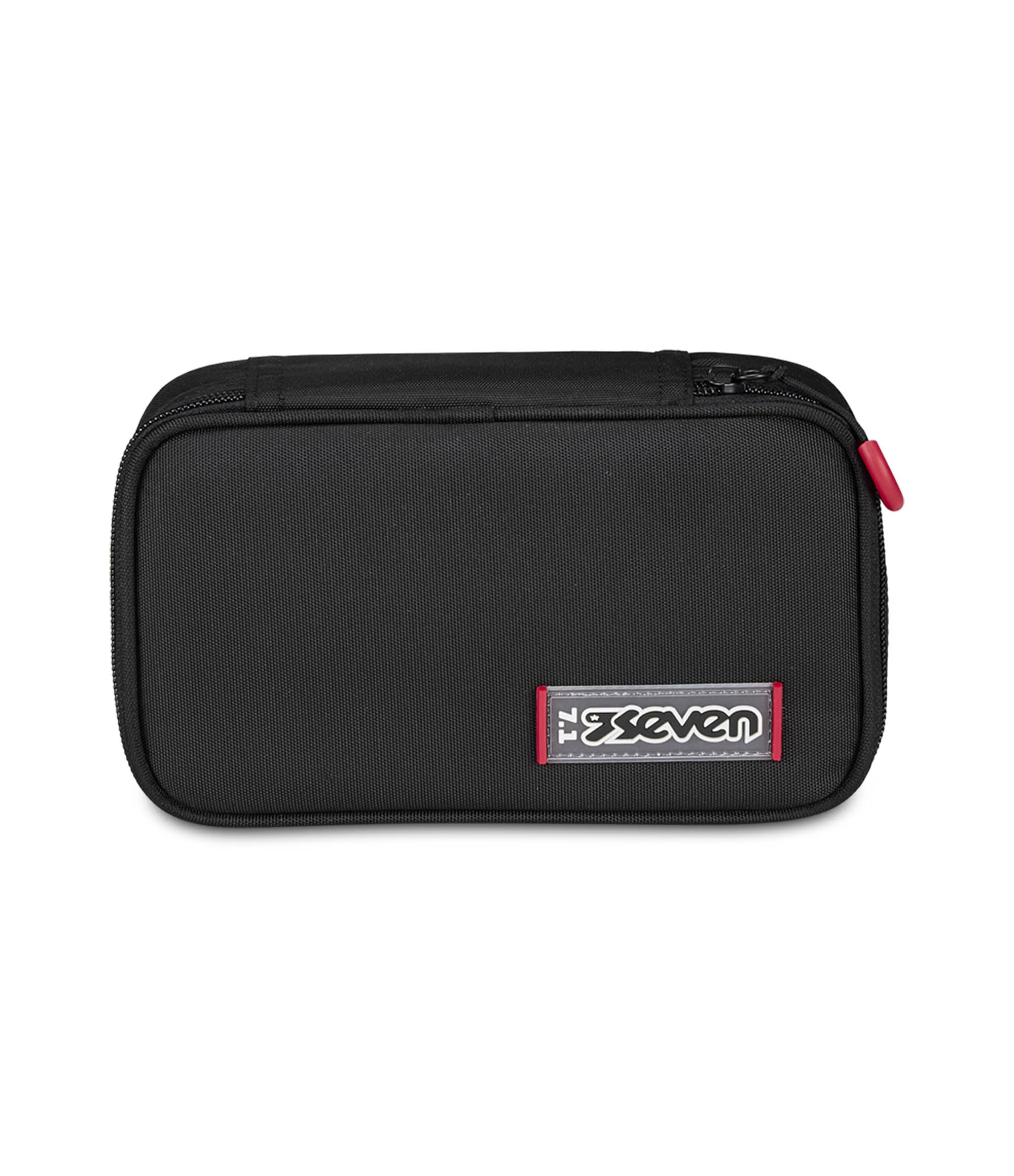 Seven Astuccio Scuola Elementare, 1 zip Tinta Unita, Medie, con Matite, Pennarelli, Penne, Ragazzo Ragazza, Quick Case, nero rosso