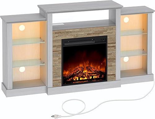 Miniatura 8 de Rolanstar - Soporte de TV con chimenea con luces LED y tomas de corriente, consola de TV para televisores de hasta 65 pulgadas, centro de